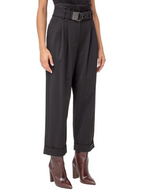 Brunello Cucinelli Belted Wide-leg Cuffed Trousers