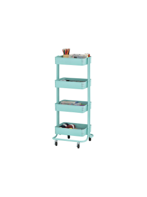 Ecr4kids 4-tier Metal Rolling Utility Cart - Mobile Storage Organizer
