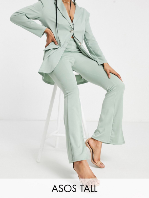 Asos Design Tall Ponte 3 Piece Sporty Suit Flare Pants In Green