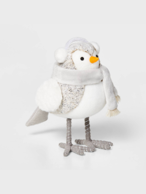 Bird With White Ear Muffs & Gray Scarf Decorative Figurine - Wondershop™