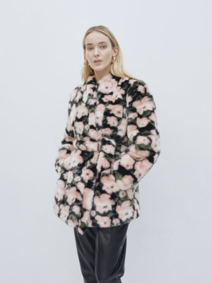 Krystal Faux Fur Belted Coat Floral