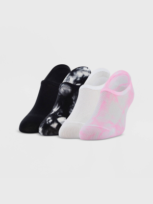 Peds Women's Tie-dye Mesh 4pk Ultra Low Liner Casual Socks - Pink/white/black 5-10