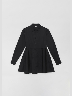 Tiered Button Down Shirt In Cotton Poplin - Black