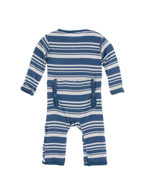 Kickee Pants Print Coverall With Zipper - Fishing Stripe