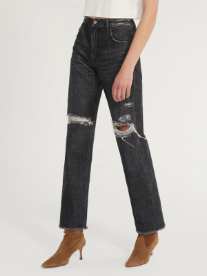 Dylan Distressed Washed Denim Pant In Faded Black Stone Wash