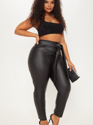 Plus Black Faux Leather Belt Detail Pants