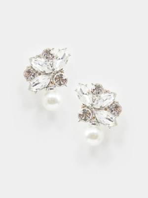 True Decadence Crystal Drop Earrings With Pearl