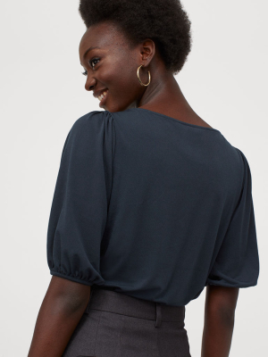 Puff-sleeved Boat-neck Top