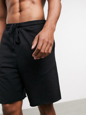 Asos Design Lounge Pajama Shorts With Raw Hem In Black