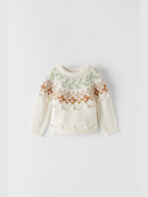 Jacquard Bobble Knit Sweater