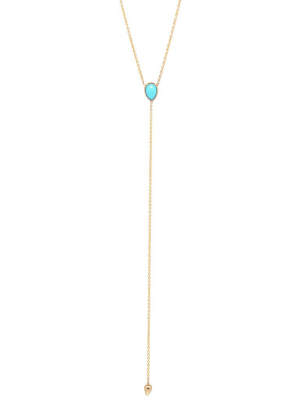 14k Turquoise Tear Lariat Necklace