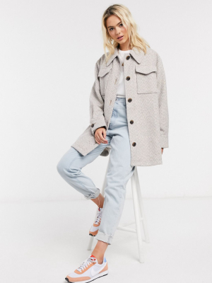 Asos Design Brushed Shacket In Baby Blue