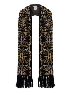 Jacquard Scarf With Fringing Solid Black