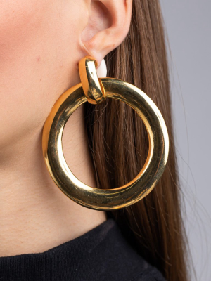Polished Gold Doorknocker Hoop Clip Earrings