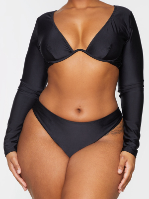 Plus Black High Leg High Waist Bikini Bottoms