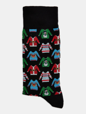 Christmas Black Jumper Print Socks