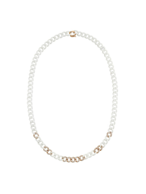 Medium Link White Ceramic & Diamond Necklace - Rose Gold