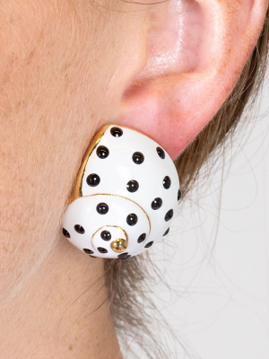 Shell Clip Earrings - Black Dots