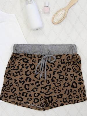 Leopard Lounge Shorts - Brown