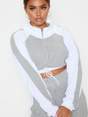 Grey Waffle Knit High Neck Side Stripe Sweater