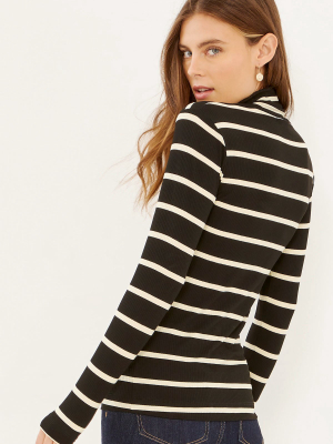 Refined Rib Stripe Long Sleeve Turtleneck