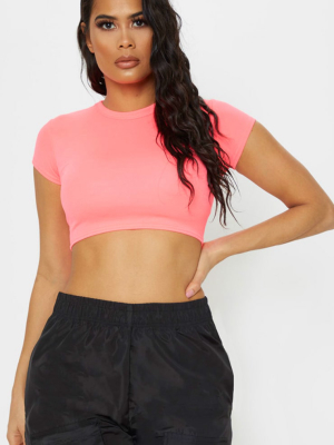 Basic Neon Pink Short Sleeve Crop T Shirt