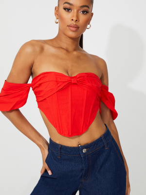 Red Bardot Frill Sleeve Corset Top