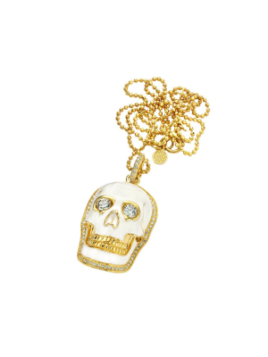 White Enamel Diamond Skull Pendant