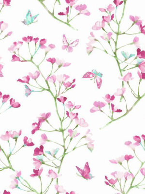 Watercolor Branch Wallpaper In Magenta And Green From The A Perfect World Collection By York Wallcoverings