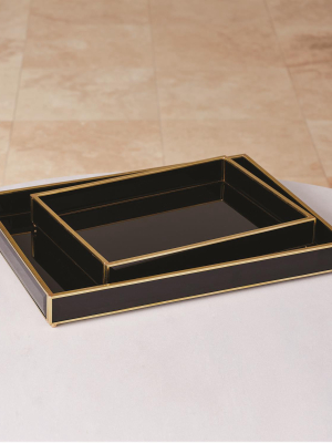 Bevelled Black Glass Tray Set