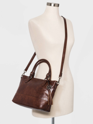 Bueno Zip Closure Satchel Handbag - Brown