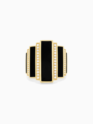 Effy Eclipse 14k Yellow Gold Onyx And Diamond Ring, 5.56 Tcw