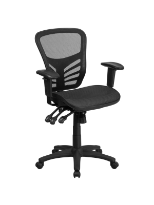 Mid Back Transparent Mesh Multifunction Executive Swivel Ergonomic Office Chair Black - Riverstone Furniture