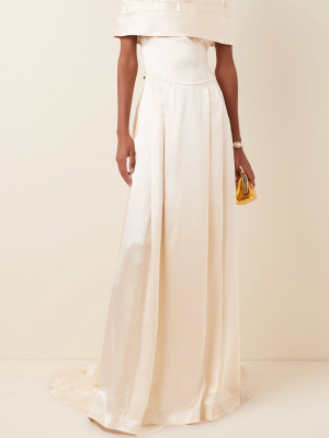 Bow-embellished Off-the-shoulder Silk Gown