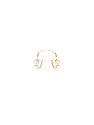 14k Tiny Pearl Thin Huggie Hoops