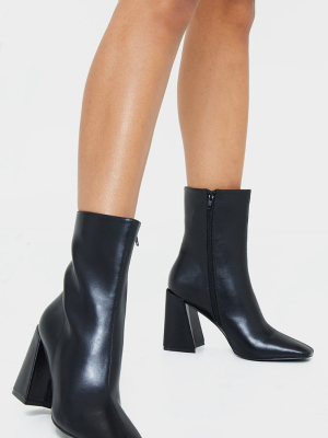 Black Pu High Flare Block Heeled Boots