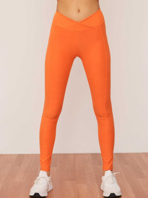 Tangerine Ruched Crossover Pocket Legging