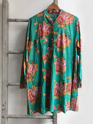 Short Floral Kurta In Teal