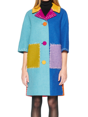 Trompe L'oeil Color Block Wool Coat