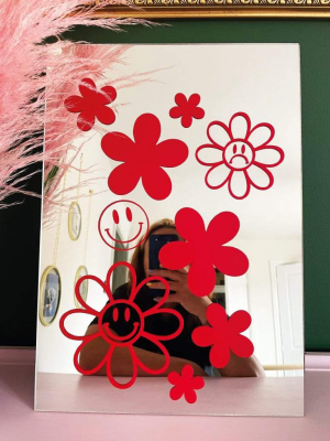 Printed Weird Smiley Flower Sticker Bundle - Red