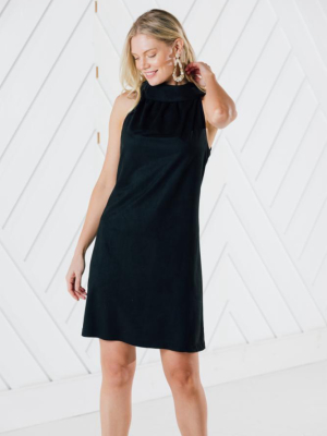 Faux Suede Cowl Neck Dress