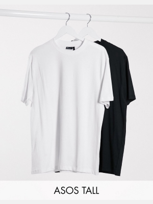 Asos Design Tall 2 Pack Organic Relaxed T-shirt With Crew Neck