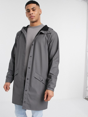 Rains Long Hooded Jacket In Charcoal