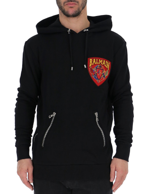 Balmain Logo Patch Drawstring Hoodie