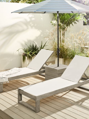 Portside Outdoor Textilene Chaise Loungers (2) & Umbrella Side Table Set - Weathered Gray