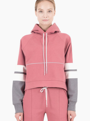 Carson Color Block Hooded Drawstring Sweatshirt - Dusty Pink/white/heather Gray
