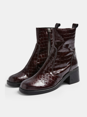 Mother Burgundy Crocodile Round Toe Leather Boots