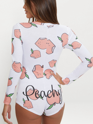 White Peachy Printed Pj Romper