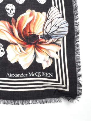 Alexander Mcqueen Skull Floral Print Scarf