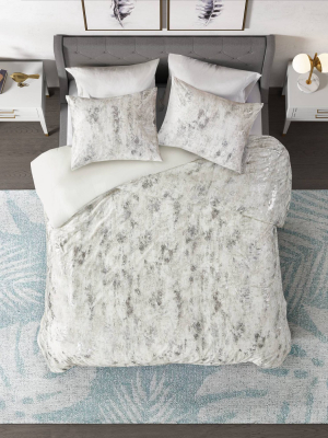 Pearl Metallic Printed Velvet 3pc Duvet Set - Cosmoliving By Cosmopolitan